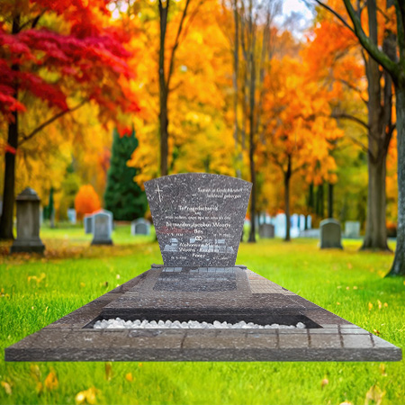 "Charcoal grey granite upright headstone memorial monument with full-length polished ledger slab—crafted for cultural remembrance and enduring tribute."