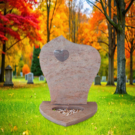 "Polished granite upright teardrop headstone with sculpted heart inset and rectangular base—crafted for compact tribute and personal inscription."