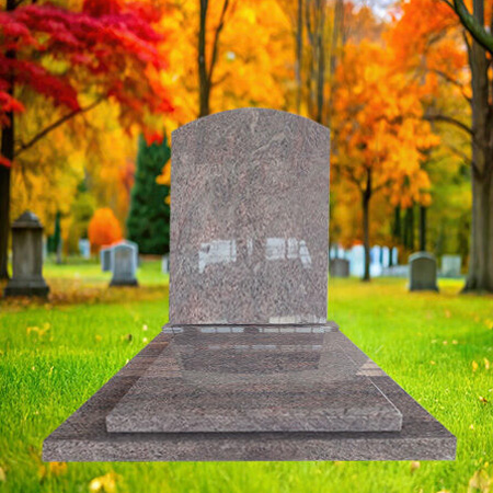 "Polished granite upright headstone memorial monument with curved top, full-length ledger slab, and base—crafted for complete tribute."