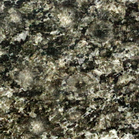 Baltic Green granite sample with deep green tones and black flecks
