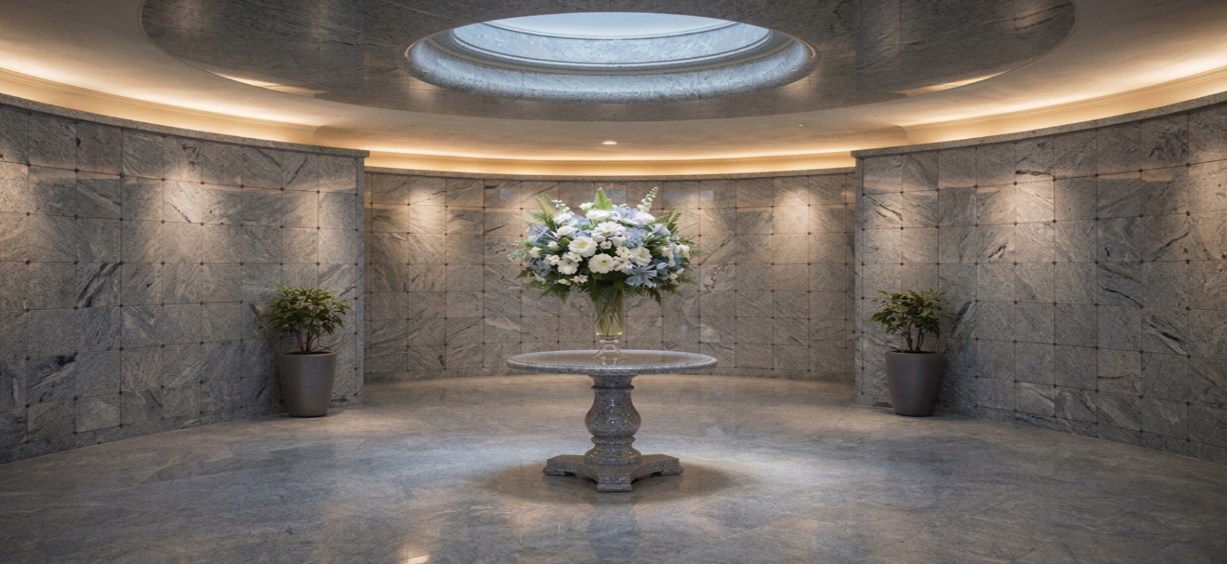 Indoor Columbarium Circular Marble Room Floral Centerpiece Elhasg 1